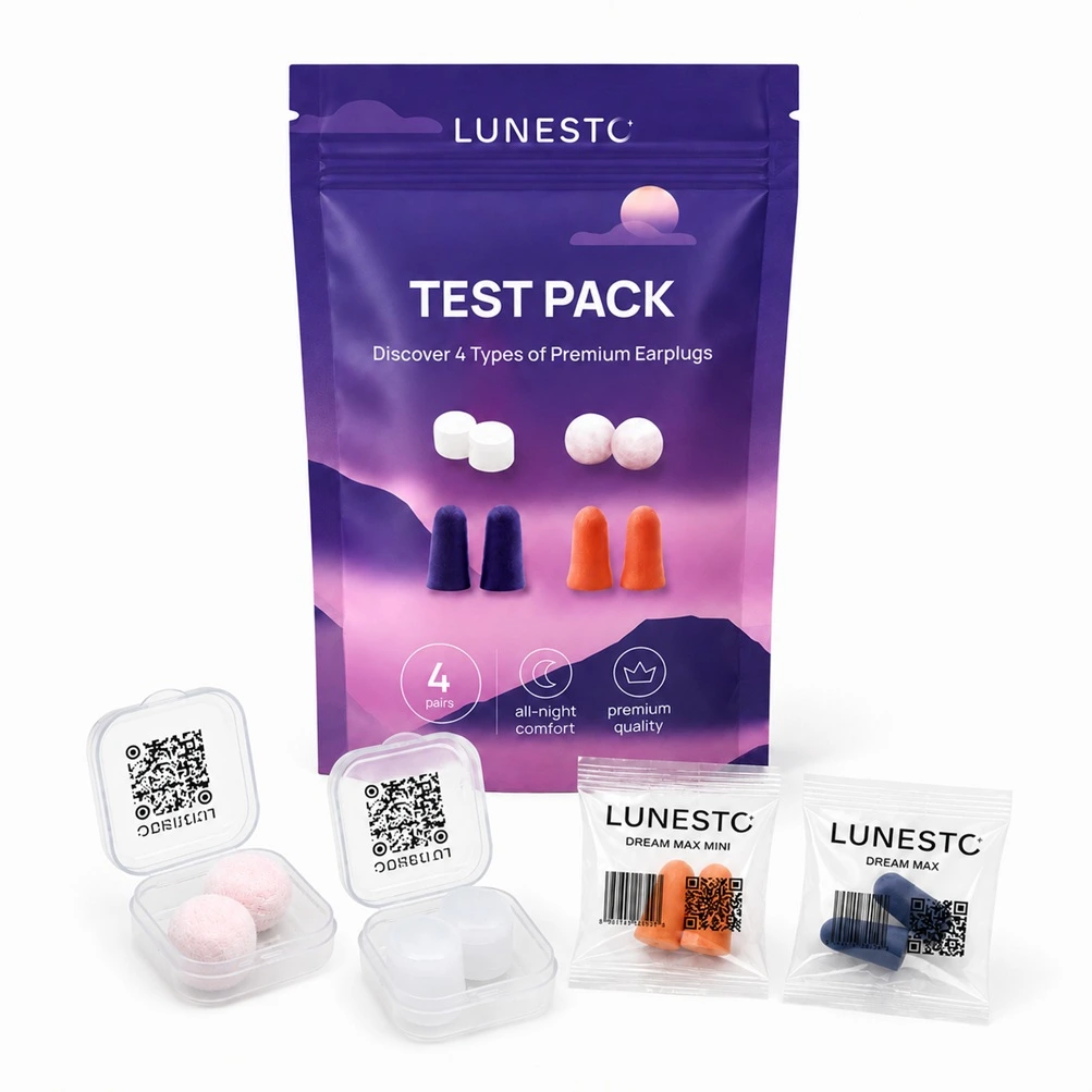 Obsah Lunesto Test Pack penové voskové a silikónové štuple do uší
